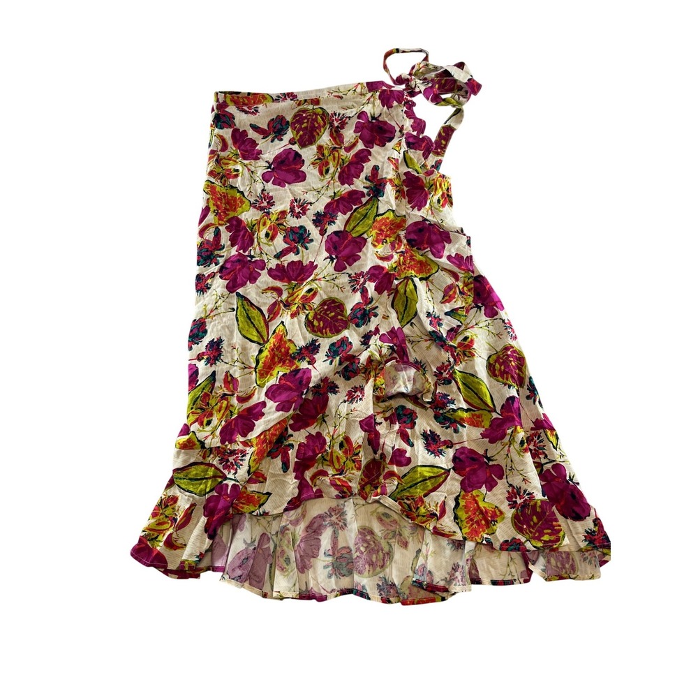 Diane Gilman DG2 Floral Wrap Skirt Pink Green Ruffle High Low Midi Womens Size S